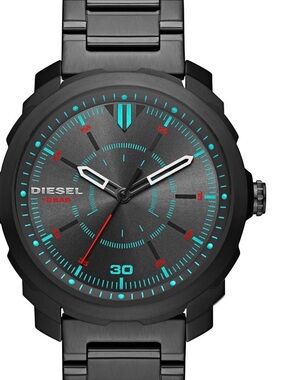 Diesel Black Watch with Teal and Red Accents Mens Watch
